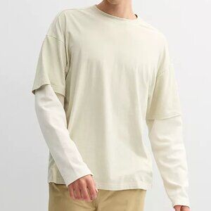 Men's Hollywood Long Sleeve Oversized Two-Fer Tee, Size: XXL, Overcast